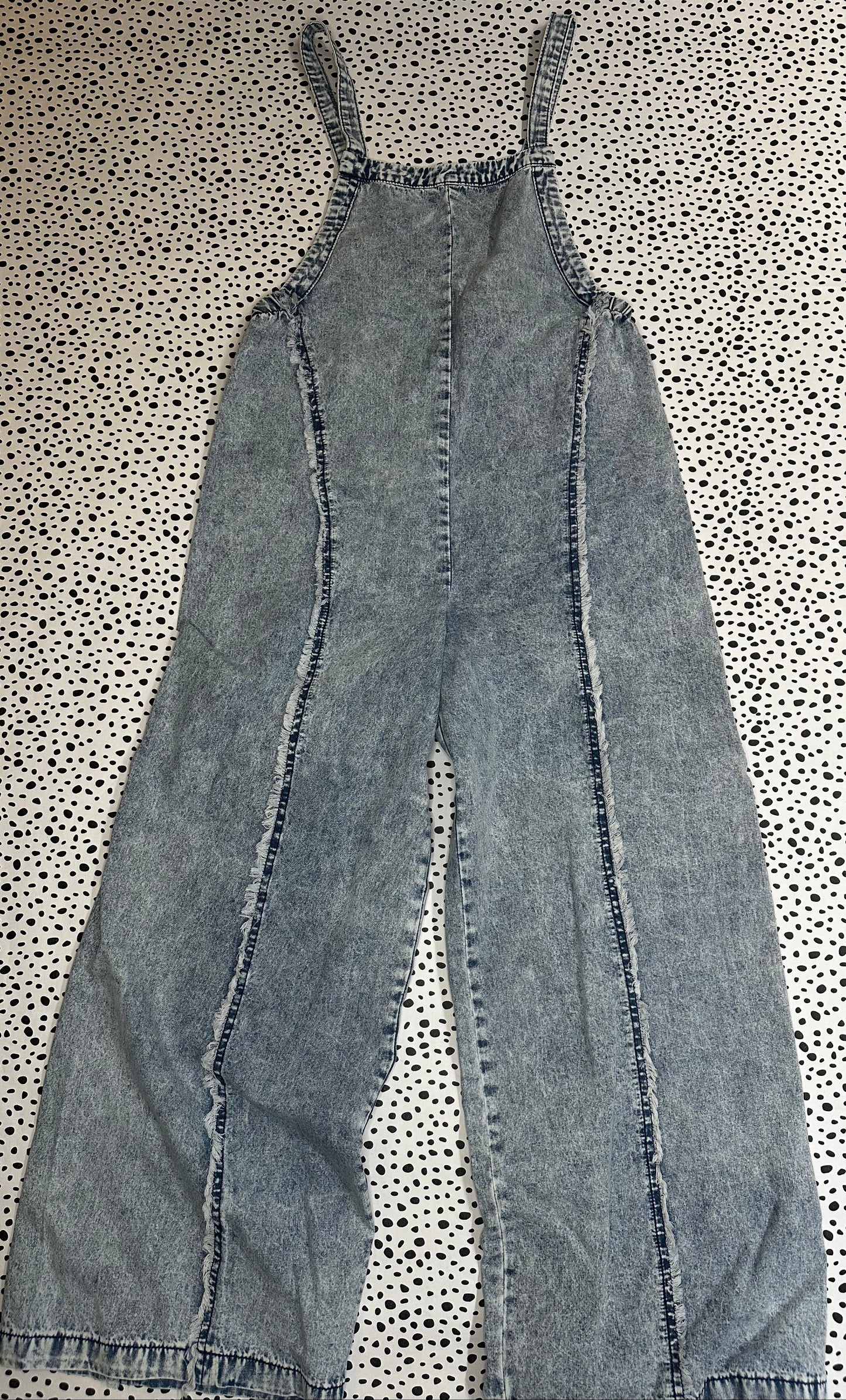 Acid washed wide leg overalls