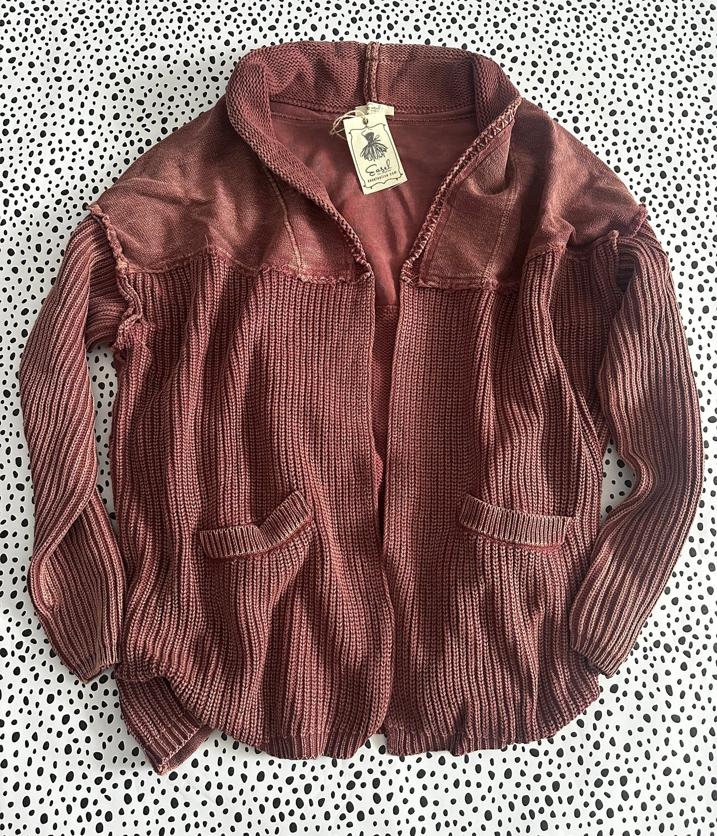 Mineral wash knit cardigan with pockets