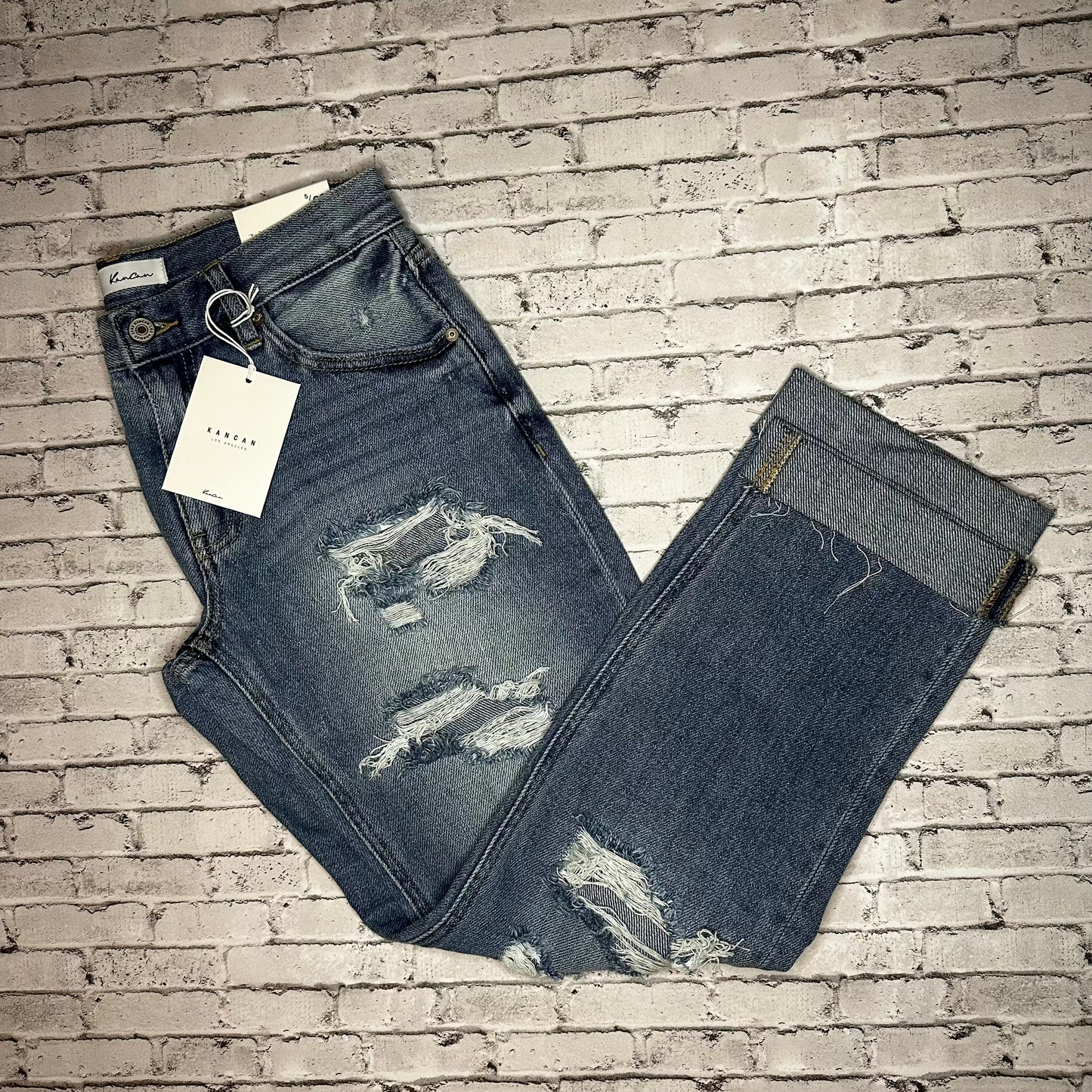 Mid rise boyfriend distressed jeans