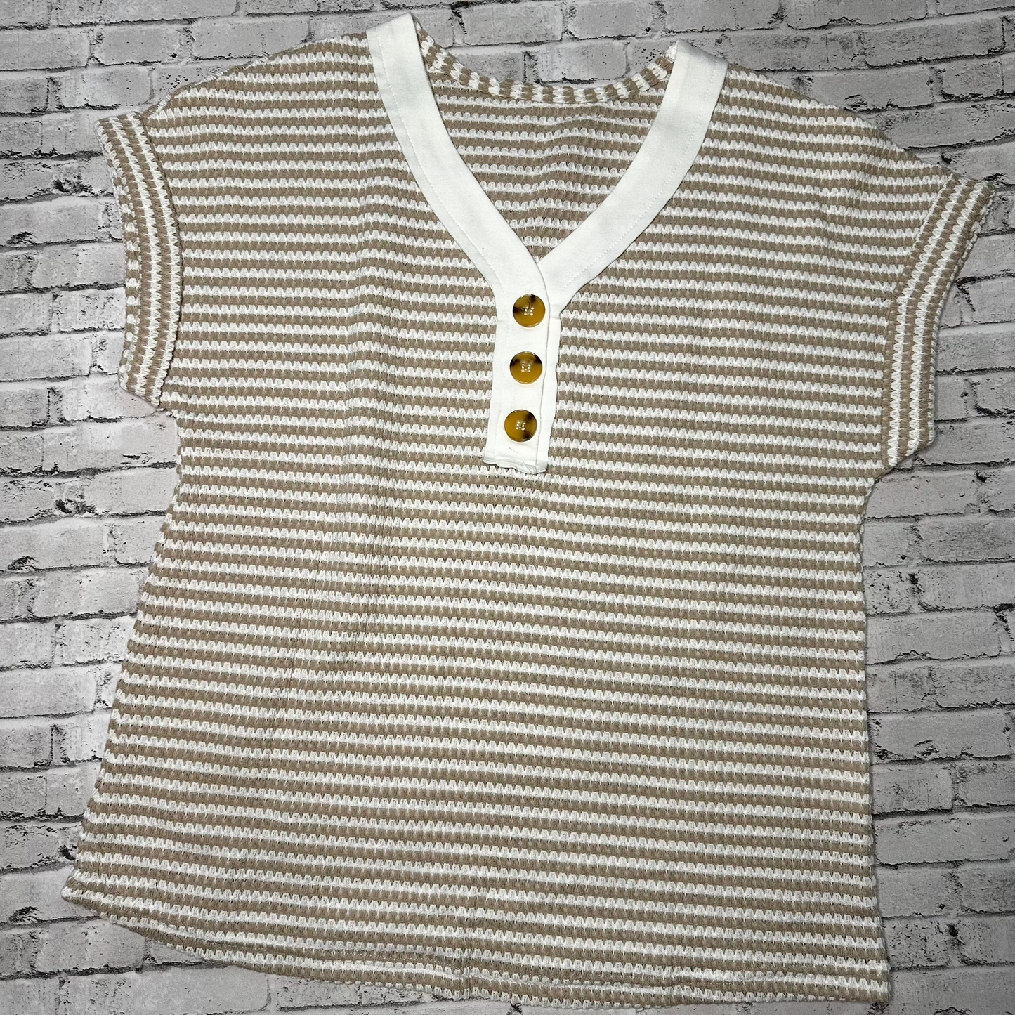 Khaki stripe V Neck