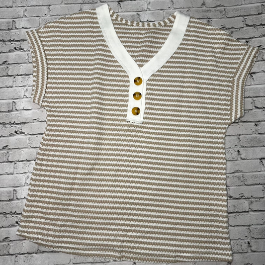 Khaki stripe V Neck