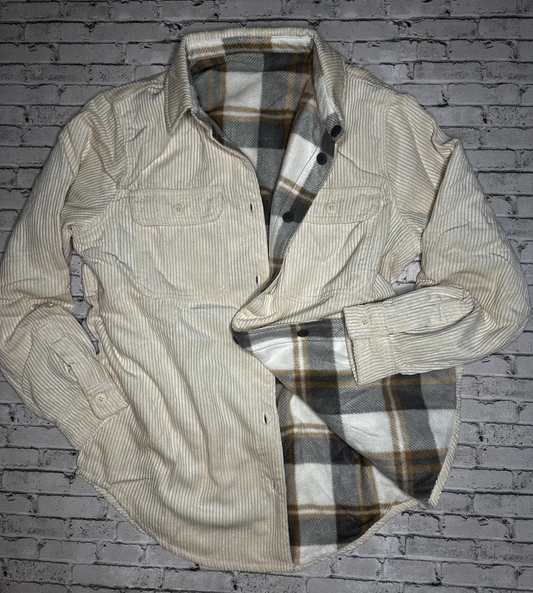 Corduroy and flannel reversible shacket