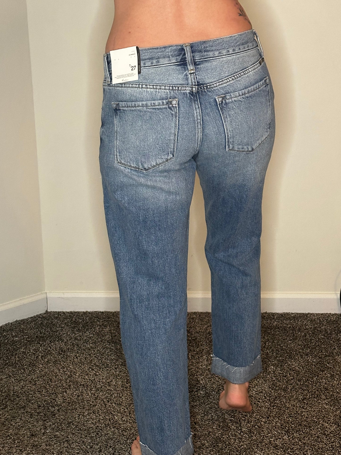 Mid rise boyfriend distressed jeans